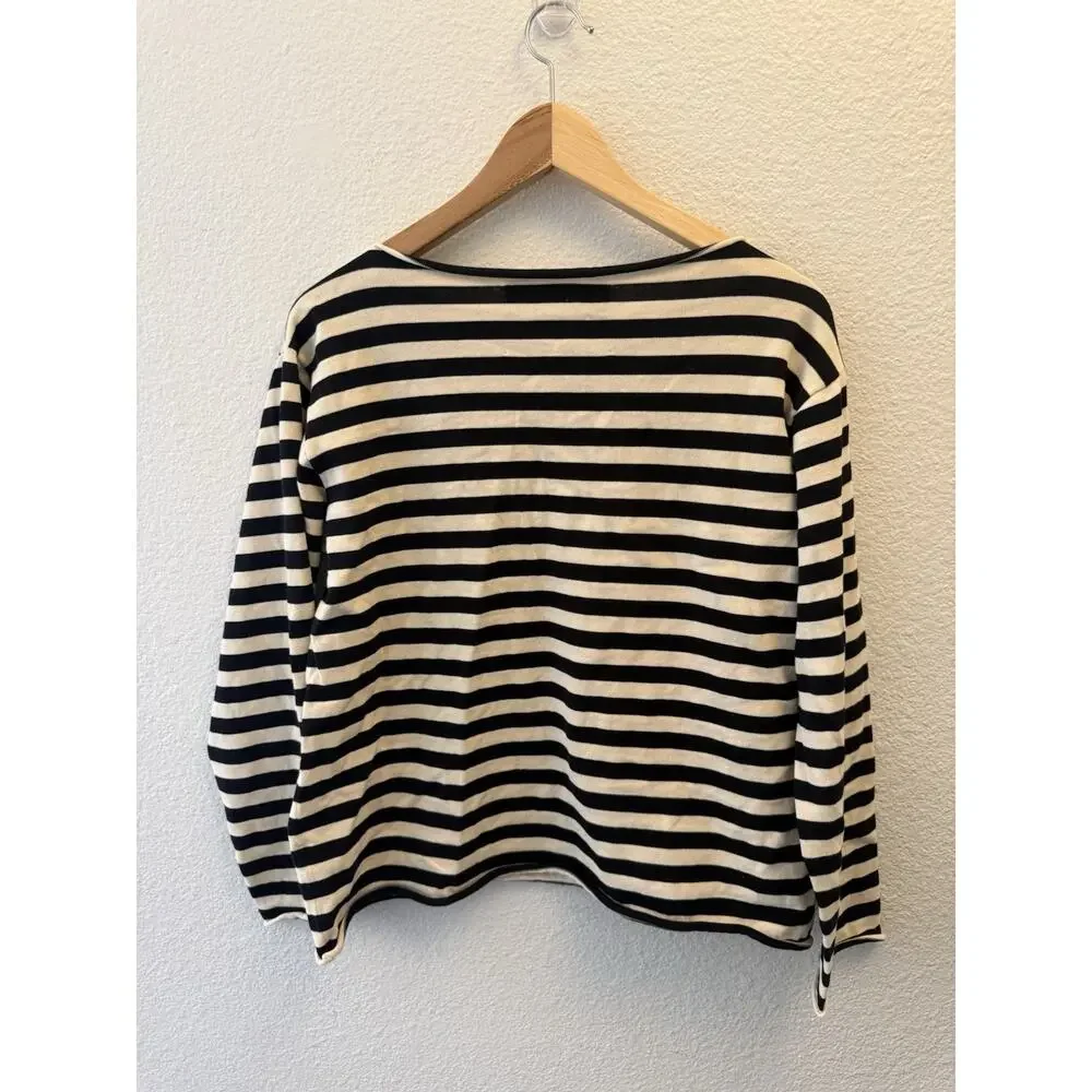 THE GREAT SAILOR SWEATER TOP BLACK CREAM STRIPE OVERSIZED SIZE 1/Small $225 - Picture 7 of 10